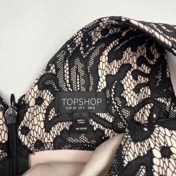 TOPSHOP Black Lace Floral Mini Dress Size  2 - Picture 4 of 7
